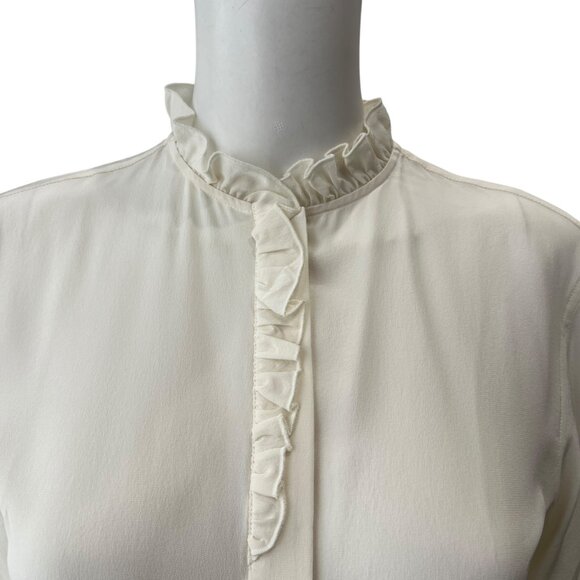 $165 NWT Lilysilk Ivory Crepe Silk Ruffle Shirt Blouse size 2 - Picture 3 of 12